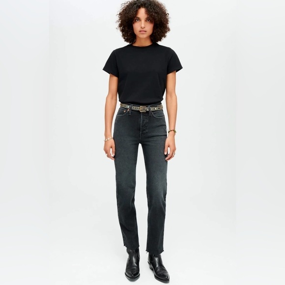RE/DONE Revolve Denim High Rise Stove Pipe Faded Black Raw Hem Size 28 Redone - Picture 2 of 14